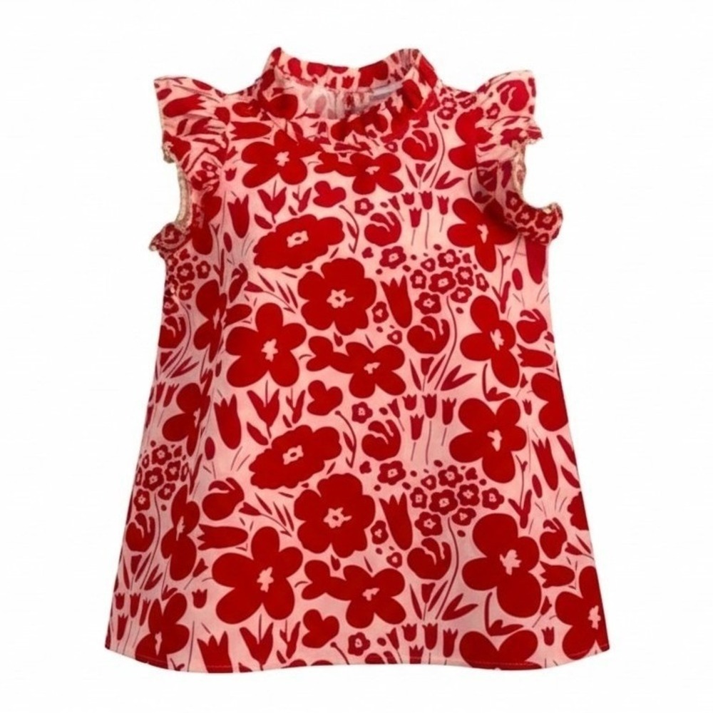 THML Becky Top Red Pink Floral Ruffle Flutter Sleeve Blouse WCT1424-R XS NEW